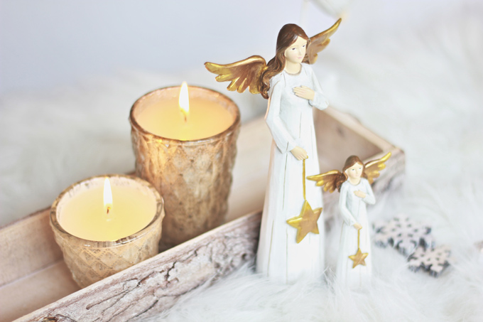 Candles in Glass Metal and Angel Gold from our Gold Christmas Decorations